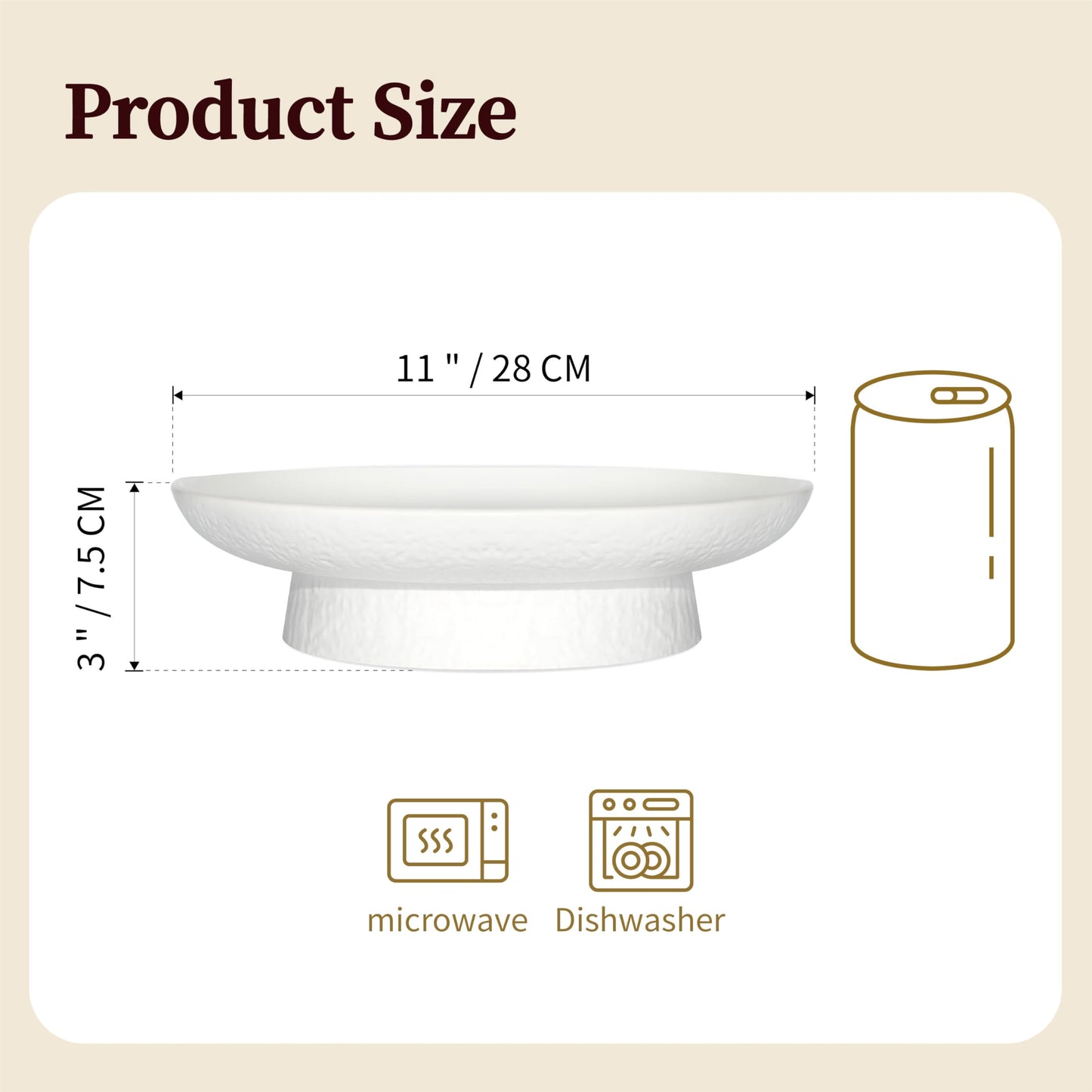 seicasaya 11 Inch Fruit Bowl Matte Black Ceramic Decorative Pedestal Centerpiece (White)