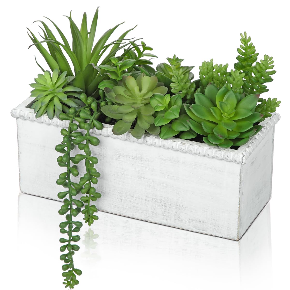 Arborus Fake Plants Succulents in Wooden Pot Faux Plants Indoor Artificial Succulent Arrangement for Home Office Farmhouse Desk Decoration