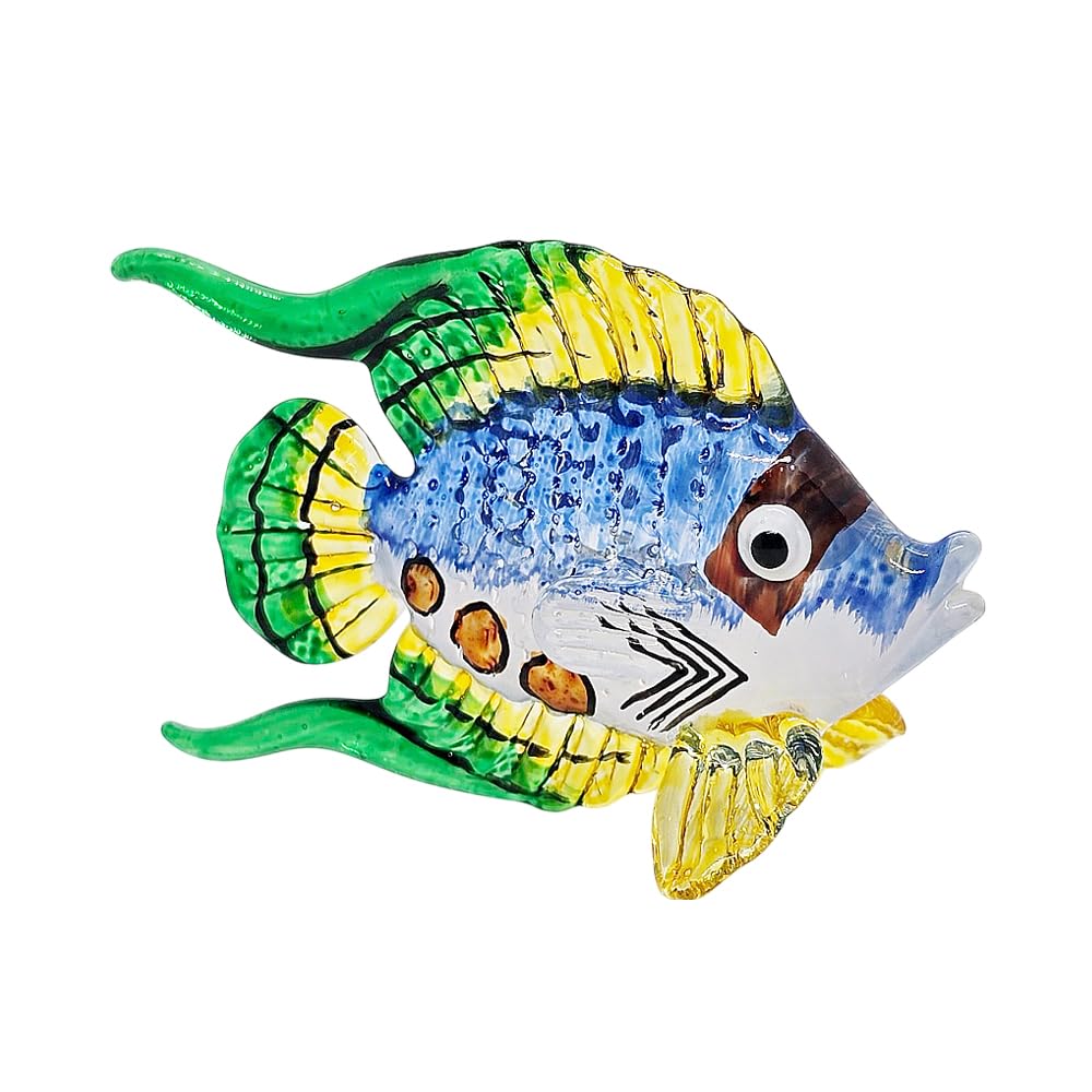WitnyStore 3½" Blue Green Yellow Angelfish Angel Fish Artistic Blown Glass Figurine Hand-Blown Statue Tabletop Decoration Unique Collectible for Adult Collectors Handcrafted Elegant Home Room Decor