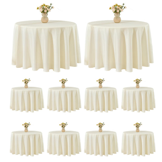 VidaFete Tablecloth 10 Pack 120inch Round Table Cloth Polyester, Stain Wrinkle Resistant Polyester Dining Table Cover for Kitchen Dinning Party Wedding Round Tabletop Buffet Decoration(Ivory)