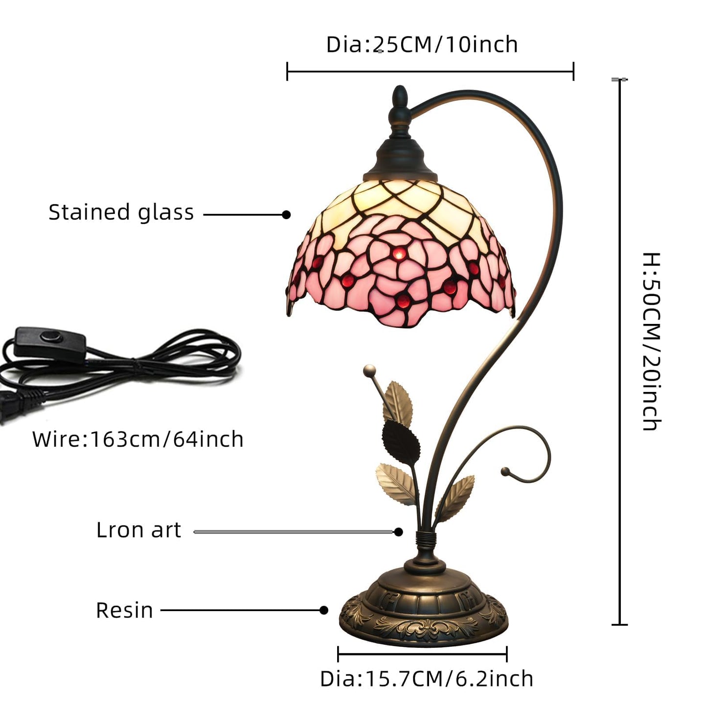 wecrejoni Tiffany Style Cherry Blossom Stained Glass Table Lamp Cute Small Table Lamp Bedroom Bedside lamp Living Room Dining Room Office Decoration Desk lamp Home Decoration Creative Gift Scene Props