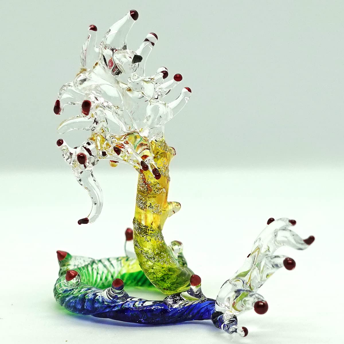 Sansukjai Nak/Dragon Thai Miniature Figurines Animals Hand Painted Blown Glass Art Collectible Gift Home Décor, Rainbow