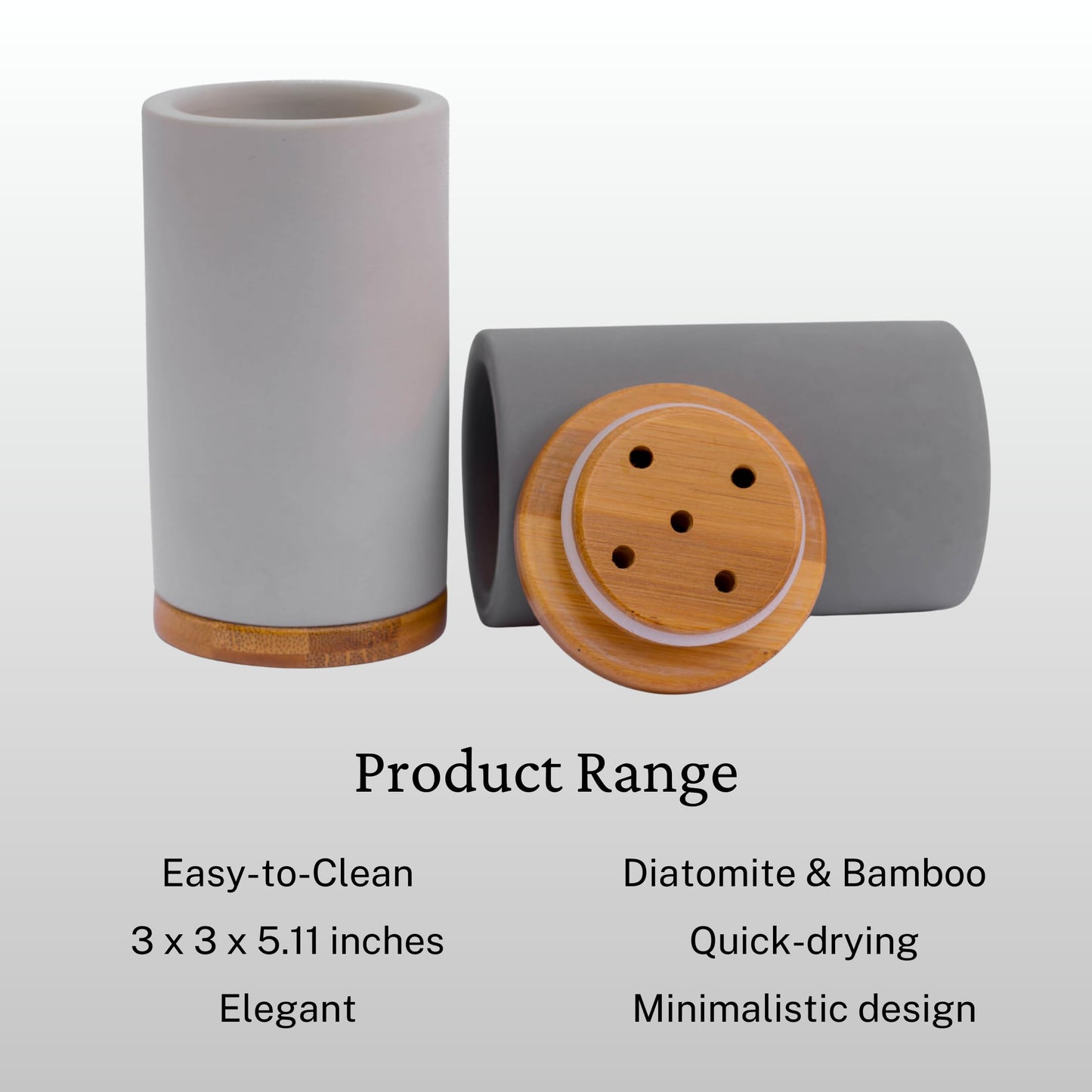 Matani Bamboo Toothbrush Holder Diatomite Tooth Brush Organizer - Storage Stand for Small Bathroom & Counter - Removable Base & Drain Holes, Water-Absorbent & Quick-Drying (Black)