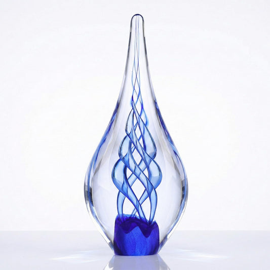 GrivSheen Hand Blown Glass Sculpture, Murano Style Decor, Blue Glass Art Collection Figurines, Teardrop Decorative Statue for Office Shelf, Unique Teardrop Sculpture Paperweight, Beach Room Decor