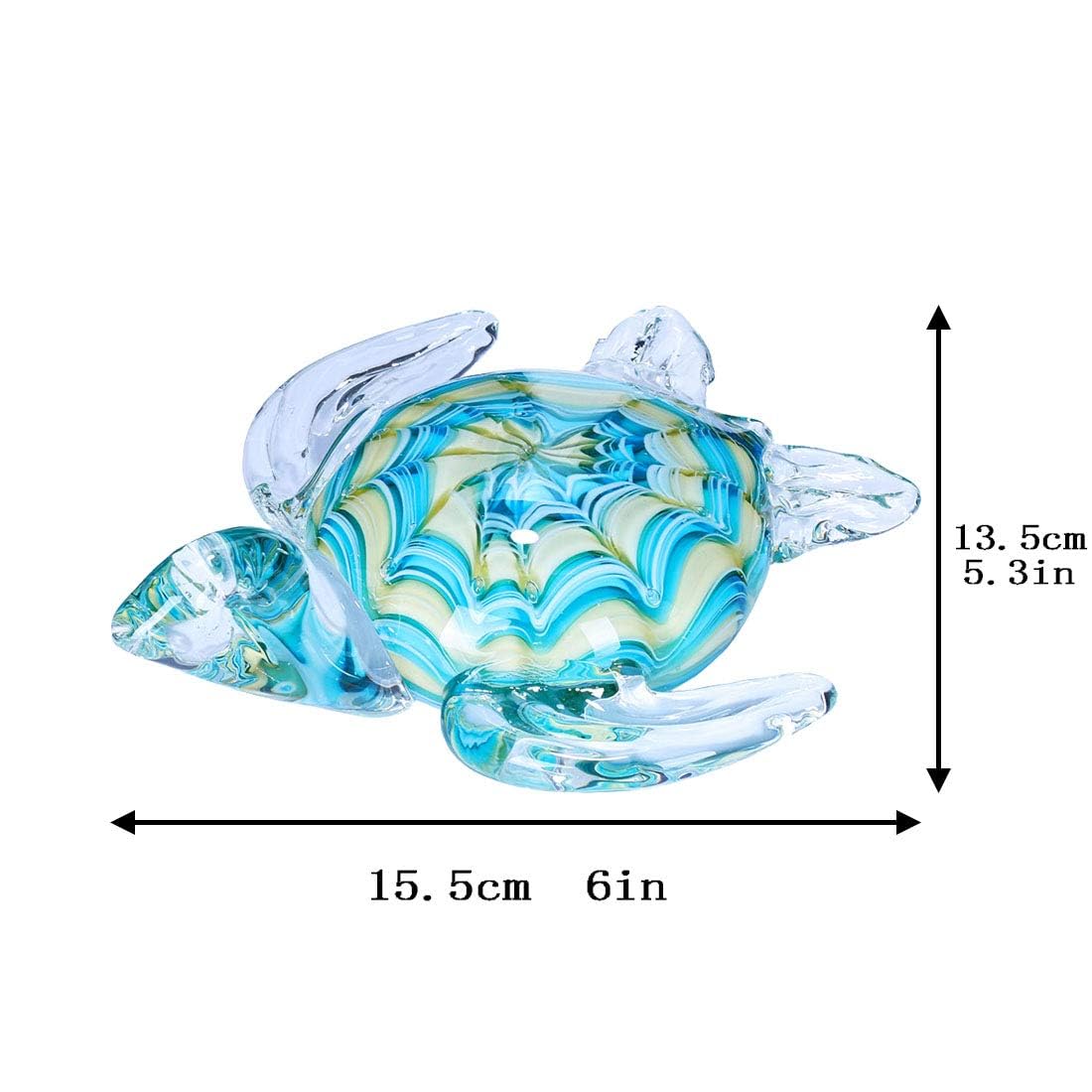 QFkris 6" Blown Glass Sea Turtle Figurine, Handmade Glass Sculpture, Home Decor, Birthdat Present