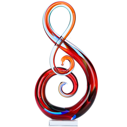 XMGZQ Multicolor Murano Glass Sculptures and Statues,Glass Music Note Statues, Hand-Blown Red Blue Glass Decor Art Modern Decorations for Coffee Tables,Offices,Room Decorations and Accessories Gift