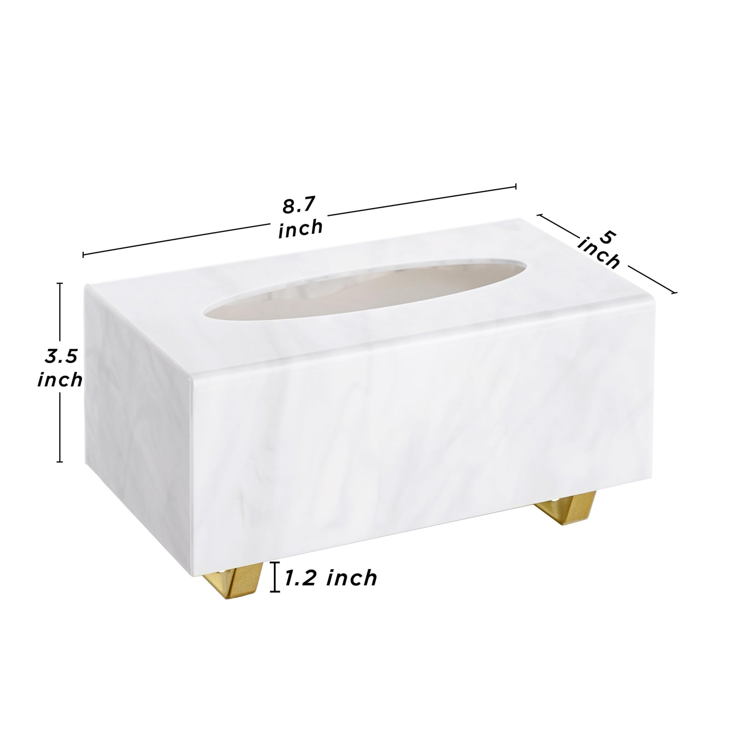 HBlife Tissue Box Cover Rectangle Acrylic Tissue Box Holder with Gold Plated Legs Napkin Dispenser Dryer Sheet Container for Bathroom, Marble White