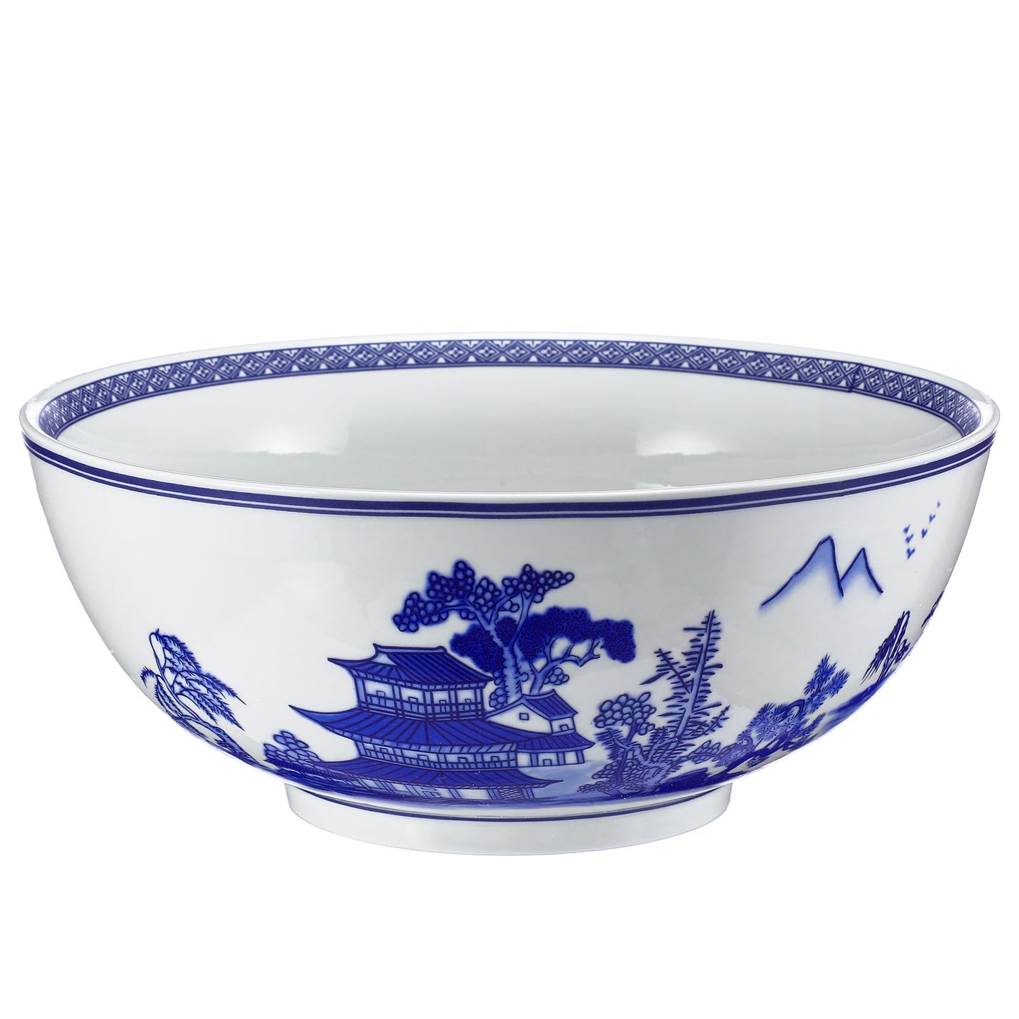 Reallnaive Christmas Chinoiserie Gift Large Salad Serving Bowl Blue and White Porcelain Bowl 9.7" x 4" Chinese Landscape Decorative Ceramic Serving Plate for Kitchen Salad Soup Fruit Home Decoration