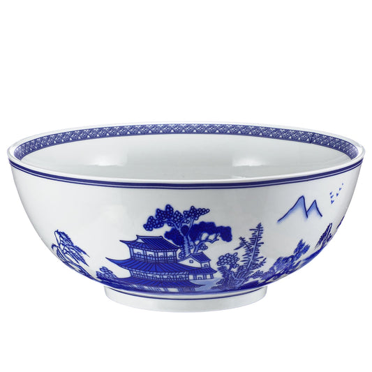 Reallnaive Christmas Chinoiserie Gift Large Salad Serving Bowl Blue and White Porcelain Bowl 9.7" x 4" Chinese Landscape Decorative Ceramic Serving Plate for Kitchen Salad Soup Fruit Home Decoration