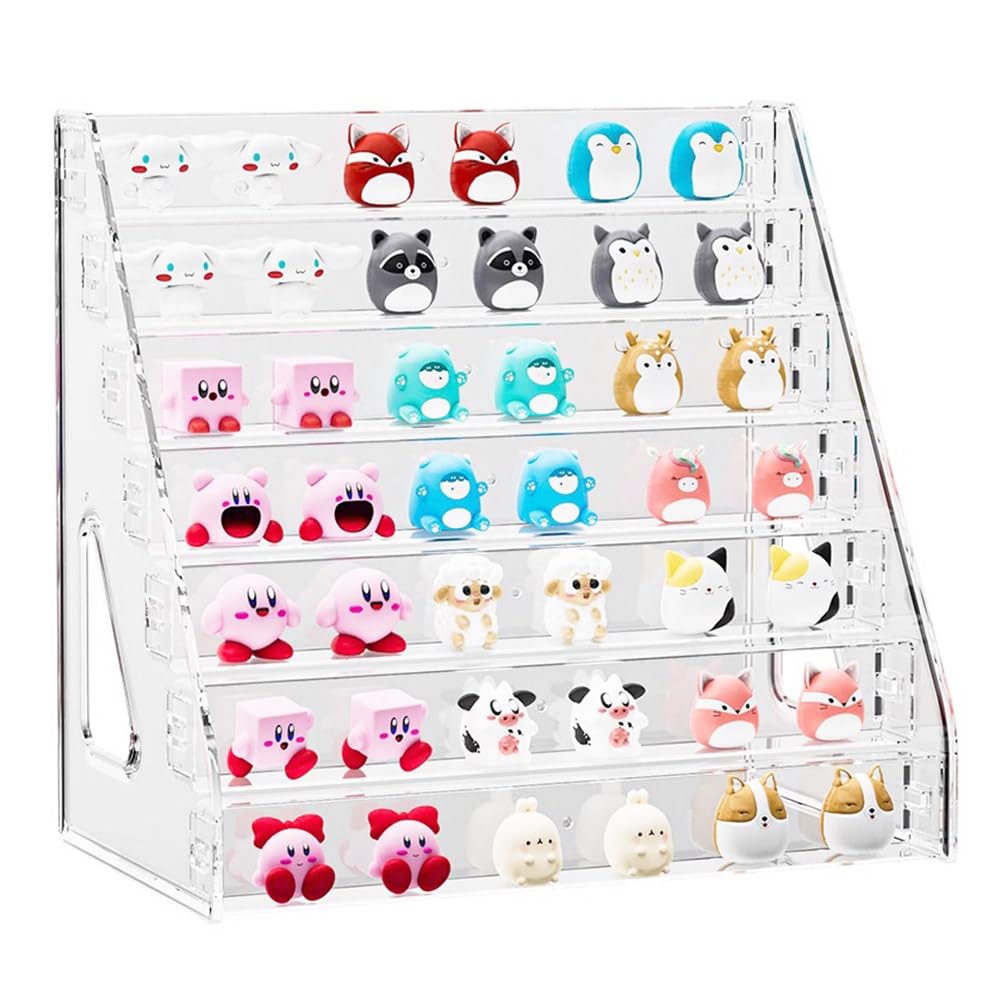 Himilucky 7 Tier Acrylic Display Stand Organiser with Fences, Perfume Stand Organiser, Clear Display Shelf for Home, Office, Retail for Funko Figures Toys Cupcake Food, Cologne, Cosmetics, Storage