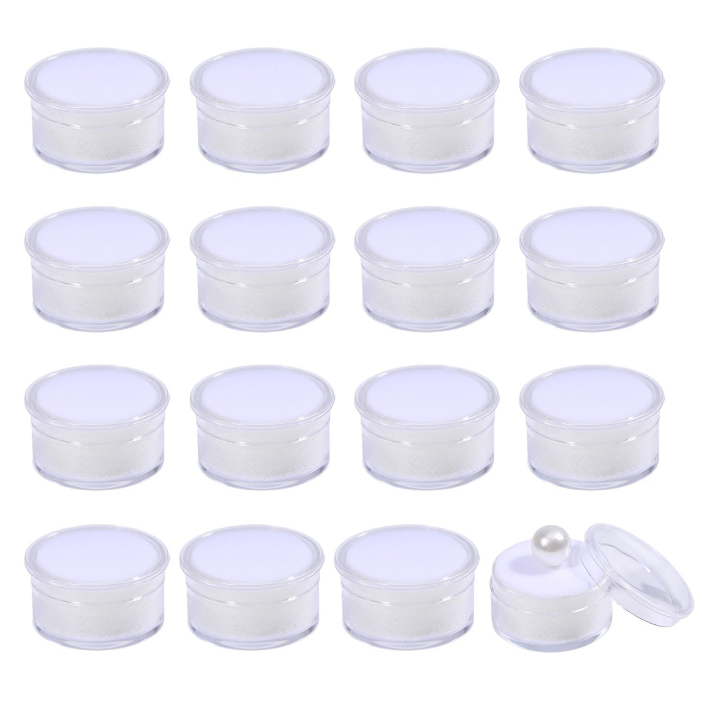 CHGCRAFT 50 Pcs Mini Round Stone Box Small Loose Diamond Gemstone Display Case with Clear Top Lids and Sponge, White, 1.2×0.7 Inch