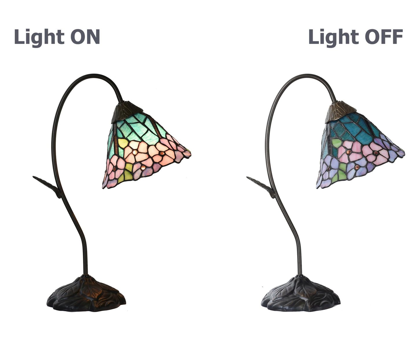 HomeBeauty TL0040 Tiffany Style Table Lamp,Handmade Stained Glass Hydrangea Desk Lamp,Vintage Gooseneck Accent Lamp,W 11.25" x H 19" for Bedroom Living Room,Nightstand,LED Bulb Included