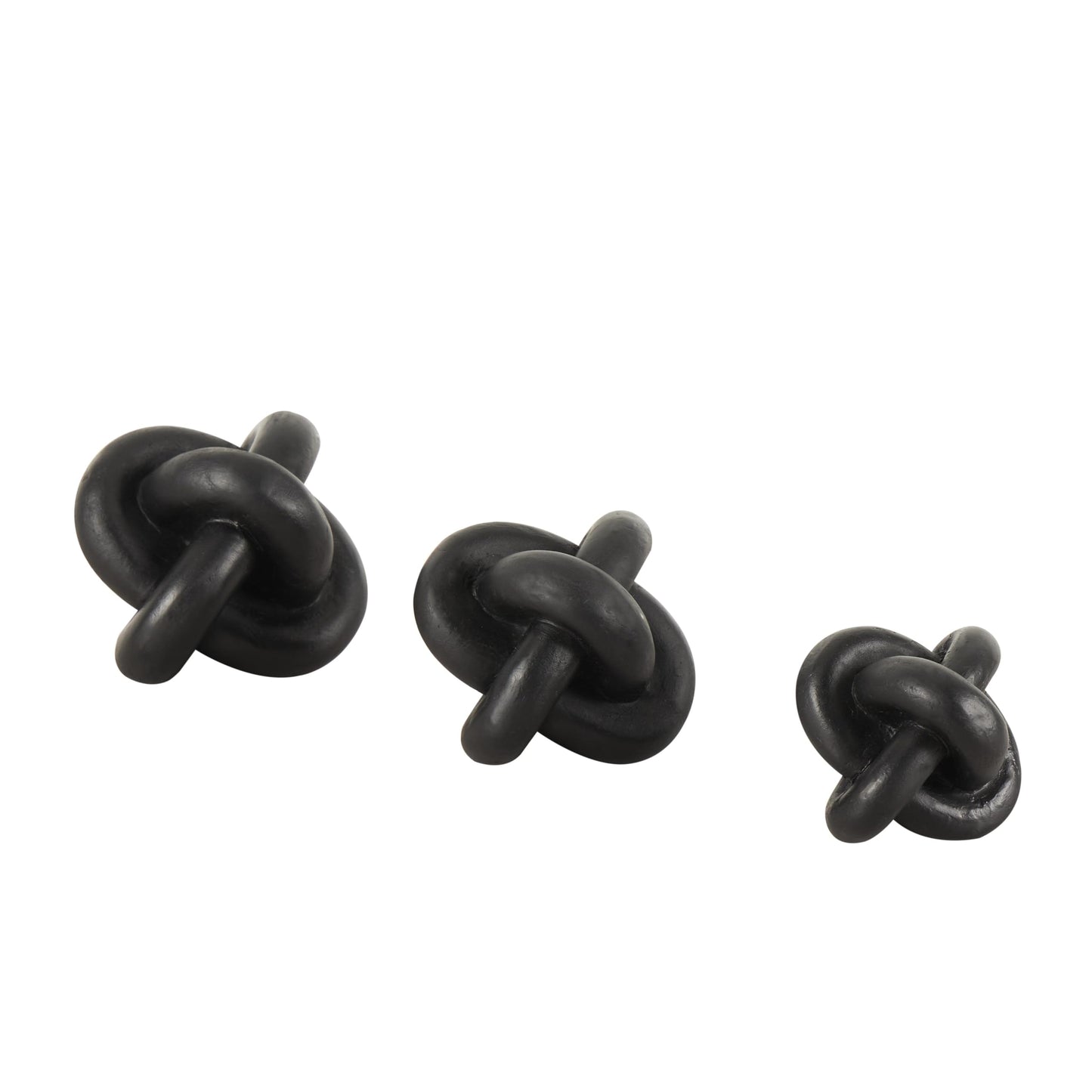 CosmoLiving by Cosmopolitan Resin Geometric Decorative Sculpture Knot Inspired Home Decor Statues, Set of 3 Accent Figurines 4", 4", 3"W, Black