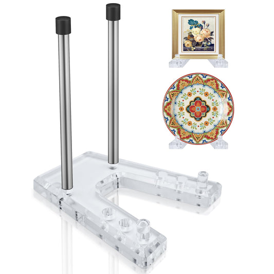 2 pack Acrylic plate holders for displaying, Adjustable dish display stand suitable for Display Plates Photos Holder Picture Frames or Other Items at Weddings, Birthdays, Home Decoration, Tables.