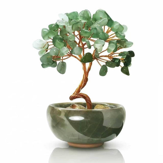 Green Aventurine Crystal Money Tree Bonsai for Entryway Wealth Corner Office Desk Store Front Decor