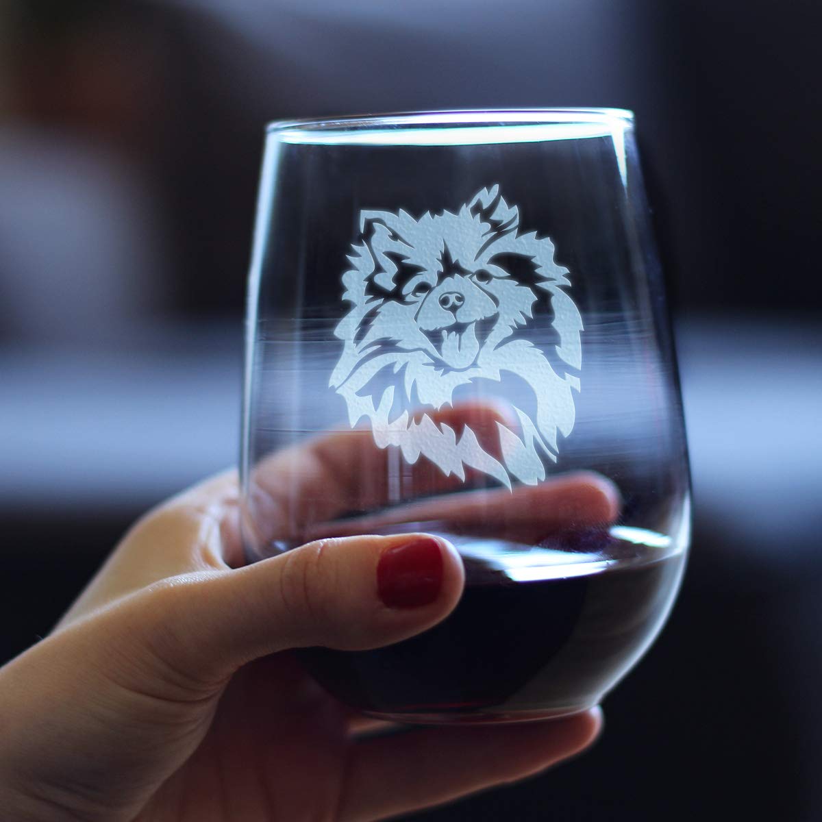 Bevvee Pomeranian Face Stemless Wine Glass - Cute Dog Themed Decor and Gifts for Moms & Dads of Pomeranians- Large 17 Oz