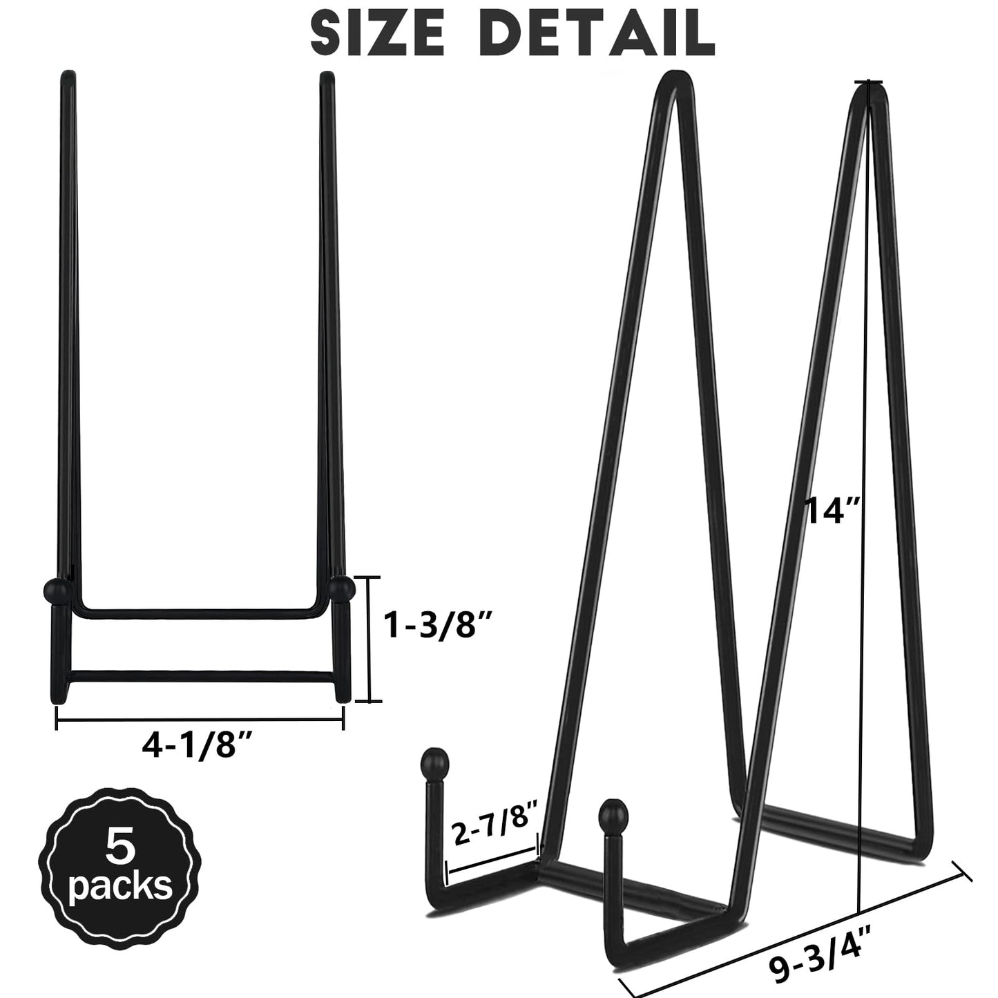 IBosins 5 Pack 14 Inch Plate Holder Display Stands, Large Metal Black Frame Stand for Picture, Book, Photo Easel, Creation, Collectibles