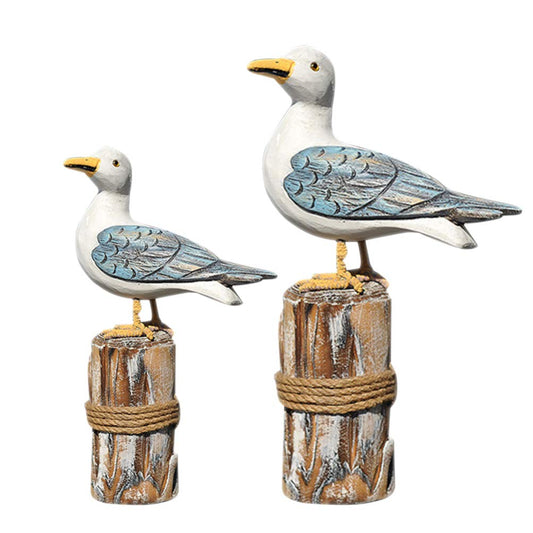 Sewroro Wooden Seagull Figurine Coastal Decor for Home Mediterranean Style Sea Bird Ornament Artistic Sculpture for Office or Living Room Decoration