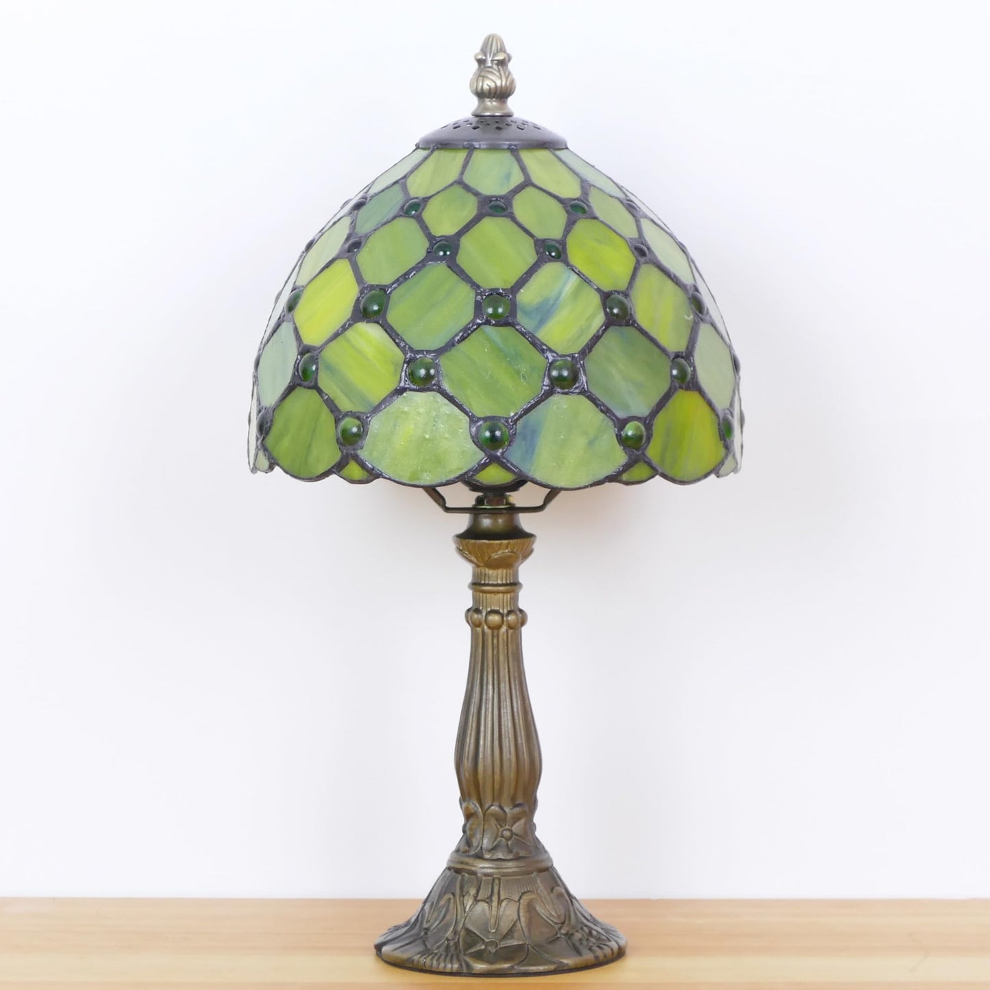 WFAYNTIFL Small Tiffany Lamp Green Yellow Pearl Style W8H14.5 Inch