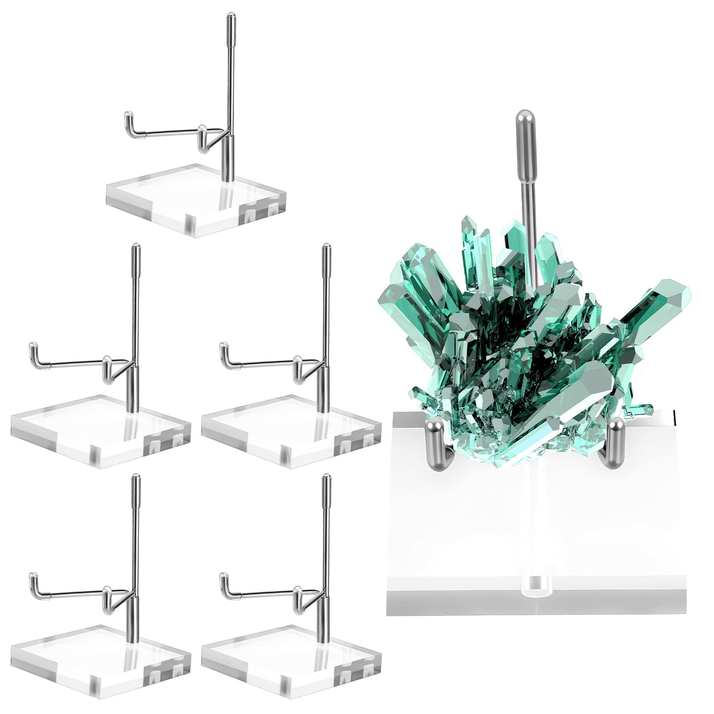 Pafeooui 6 Pcs Clear Acrylic Easel Stand, Adjustable Metal Arm Display Holder for Crystals, Minerals, Rocks, 2.4x2.4x3.5 Inch