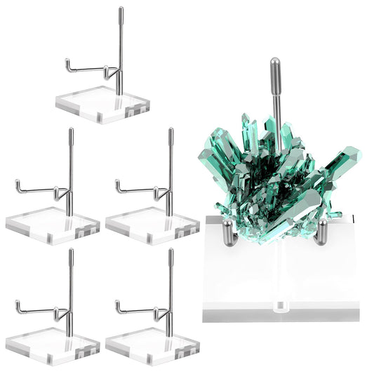 Pafeooui 6 Pcs Clear Acrylic Easel Stand, Adjustable Metal Arm Display Holder for Crystals, Minerals, Rocks, 2.4x2.4x3.5 Inch