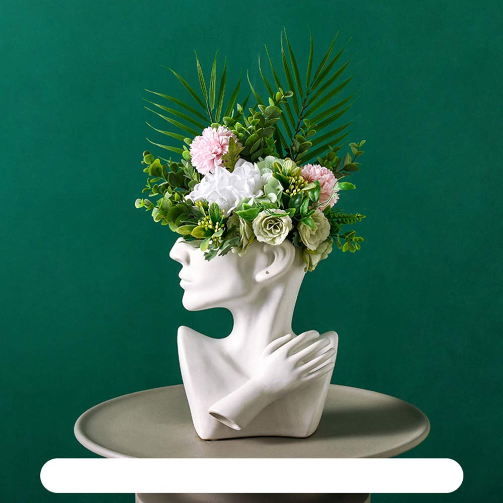 KatoonX Ceramic Head Face Flower Vase for Statue Home Decoration (Matte White)