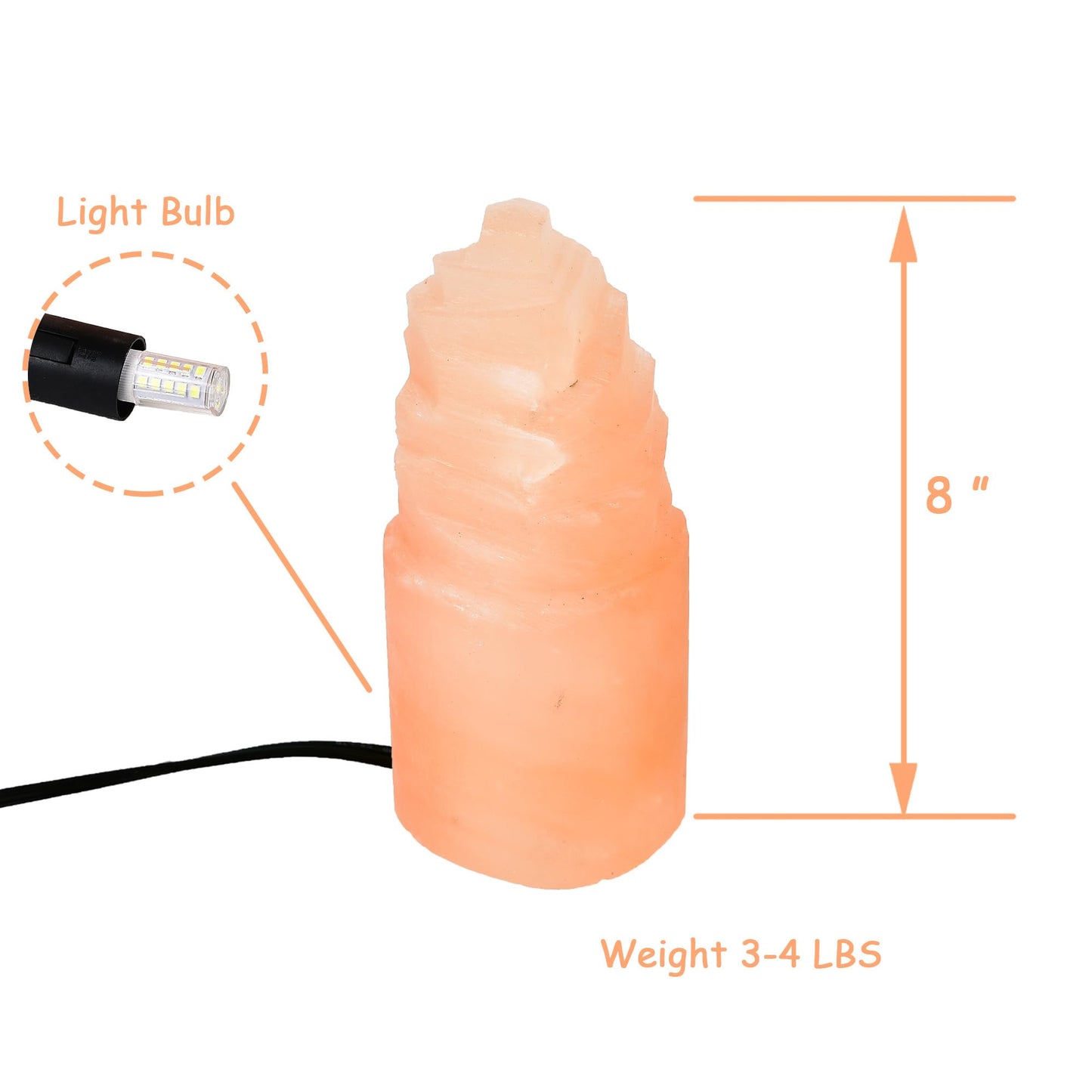 AMOYSTONE Orange Selenite Lamps Tower 8" Gemstones Crystals Night Light Table Decor, 3-4 lbs with Cord Led Bulb
