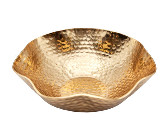Luene Wave Edge Bowl, Scalloped Design, Wabi Sabi, Bloom Shape, Large Decorative Hammered Metal, Modern Handicraft Bowls for Home Decor, Fruit Bowl for Kitchen, Stylish Key Bowl (Gold Brass Color)