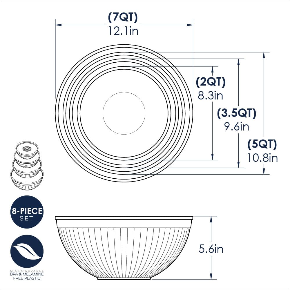 Nordic Ware Prep and Serve Mixing Bowls Set, 8-Piece, Earth-Tones