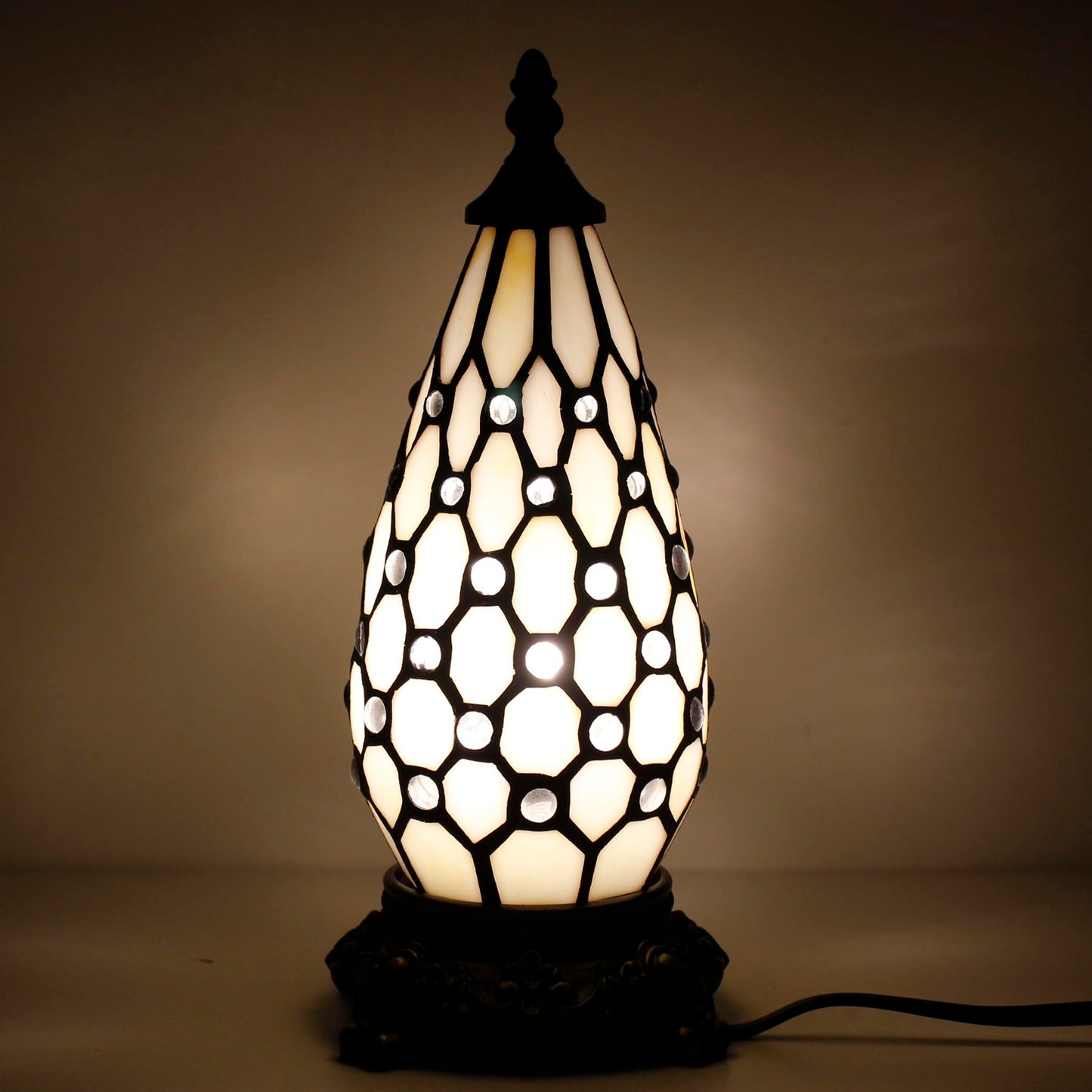 TCODTPOL Small Tiffany Stained Glass Table Lamp 5.5X11 Inch (White Yellow)