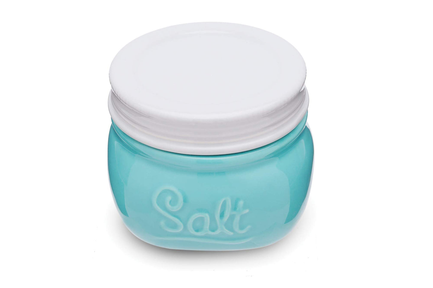 Fox Run Vintage Style Mason Jar Salt Cellar, Blue Ceramic with White Lid, 1 Cup Capacity