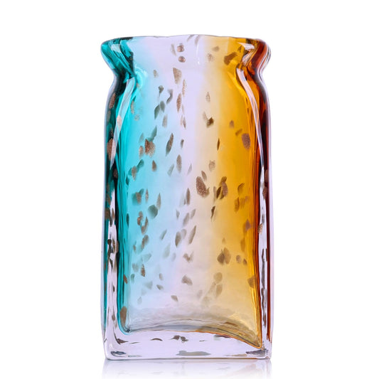 Hand Blown Glass Flower vases, Unique Colored Glass vases, Wide Mouth Turquoise Vase, Modern Small Blown Glass Decor for Home Living Room, Office, Table centerpieces, Shel, Kitchen, Bathroom Decor