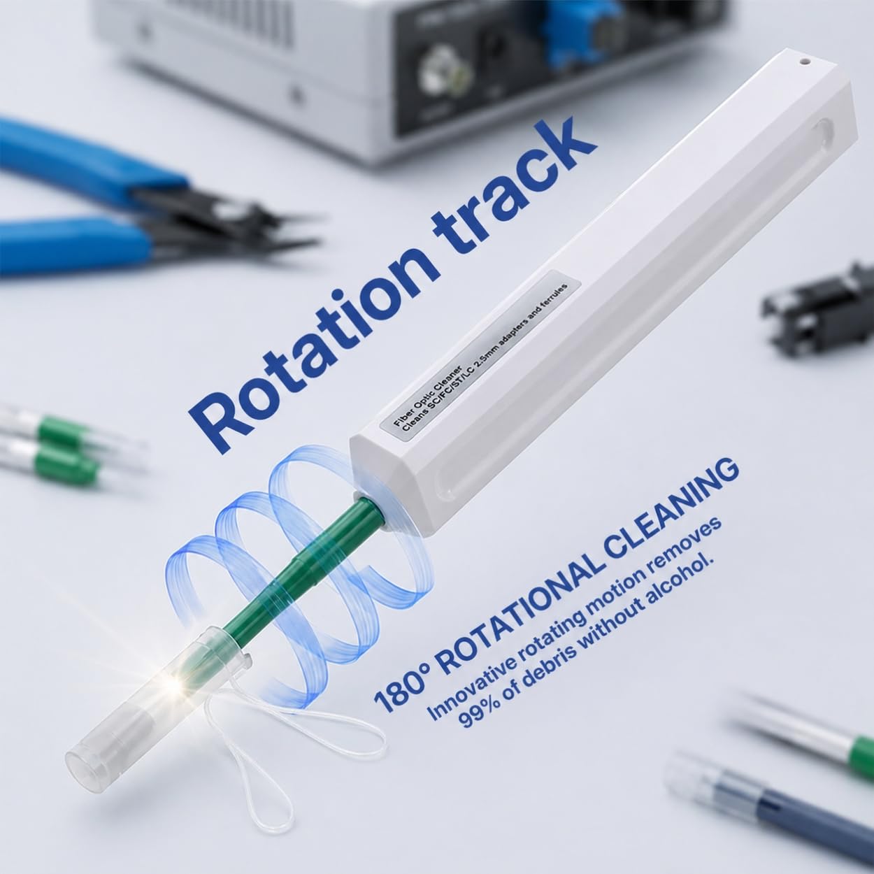 Fiber Optic Pen Cleaner for SC/ST/FC, 2.50mm UPC/APC Ferrule Cleaner,One-Push Fiber Optic Cleaning Tool with Extendable Probe (2.38” to 3.63”), 800+ Cleans per Unit, Anti-Static - 5 Pack