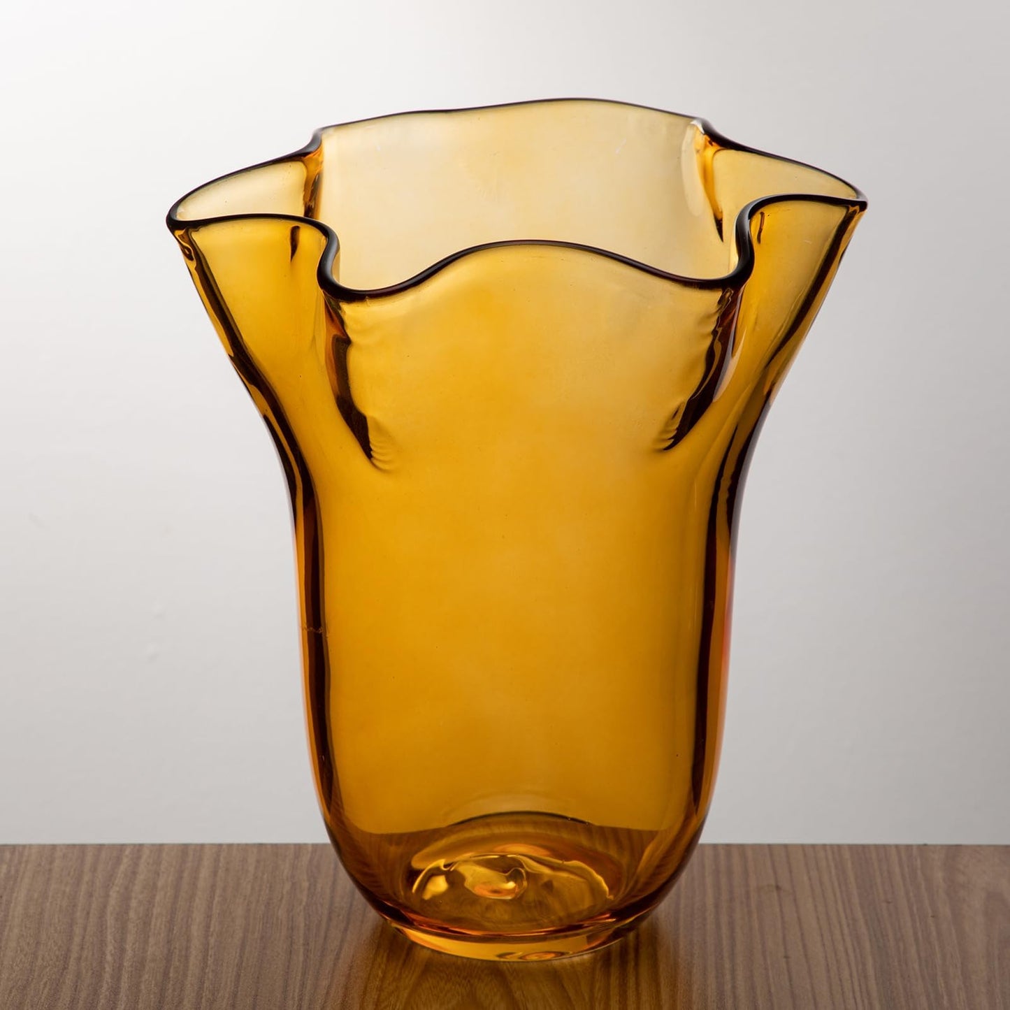 Nature Crafted 8 inch Amber Glass Vases Clear Flower Vases for Centerpiece, Large Crystal Vases for Flowers Wide Mouth Vase for Home Office Living Room Shelf Wedding Decor (Amber)