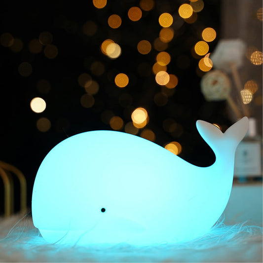 TriPro Under the Sea Nursery Decor Night Light, Soft Silicone Whale Lamp for Baby & Toddler Room, Ocean Theme Nursery Nightlight, Rechargeable Safe Bedside Light