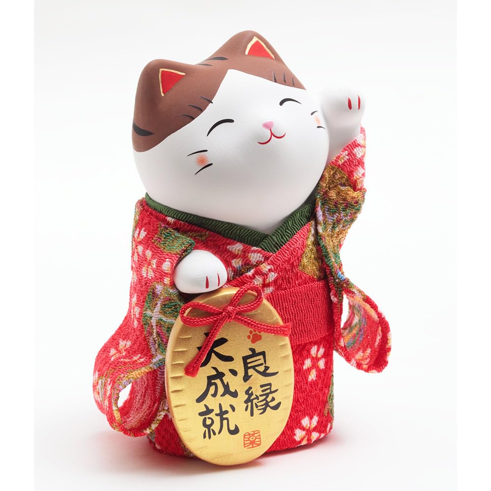 Maneki Neko Lucky Cat in Kimono with Gold Coin 4 in Ceramics 7419-Z-US