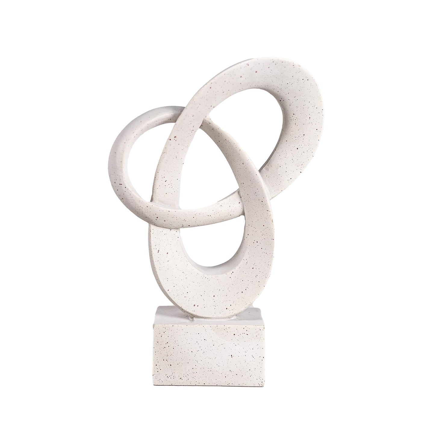 WeiRanHuiWu Abstract Interlocking Rings Sculpture, White Speckled Resin, 9.45in Tall, Modern Decor on Square Base