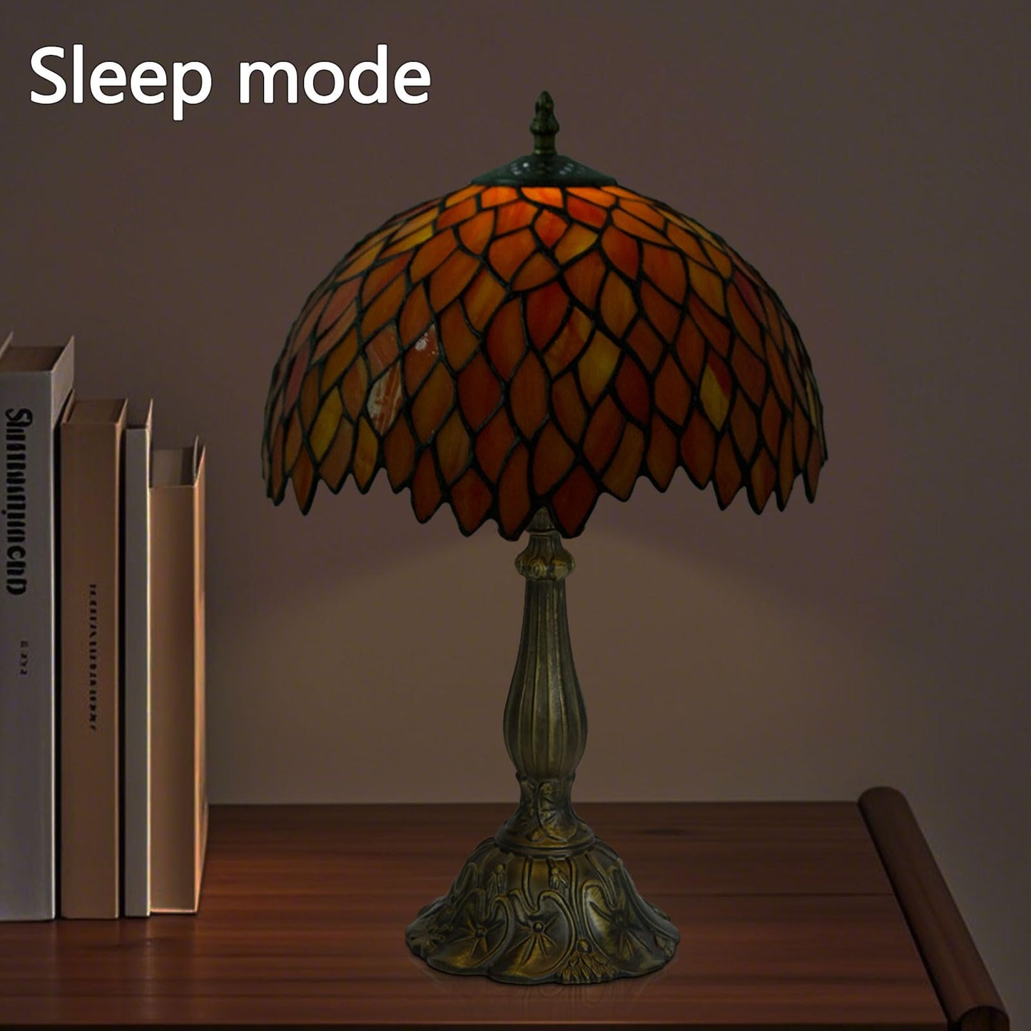 Crefotu 12 Inch Tiffany Table Lamps with Remote Control, Stained Glass Lamp with Stepless Dimmable Colors Temperature & Brightness for Living Room Bedroom Office, 9W Bulb Included (Orange)