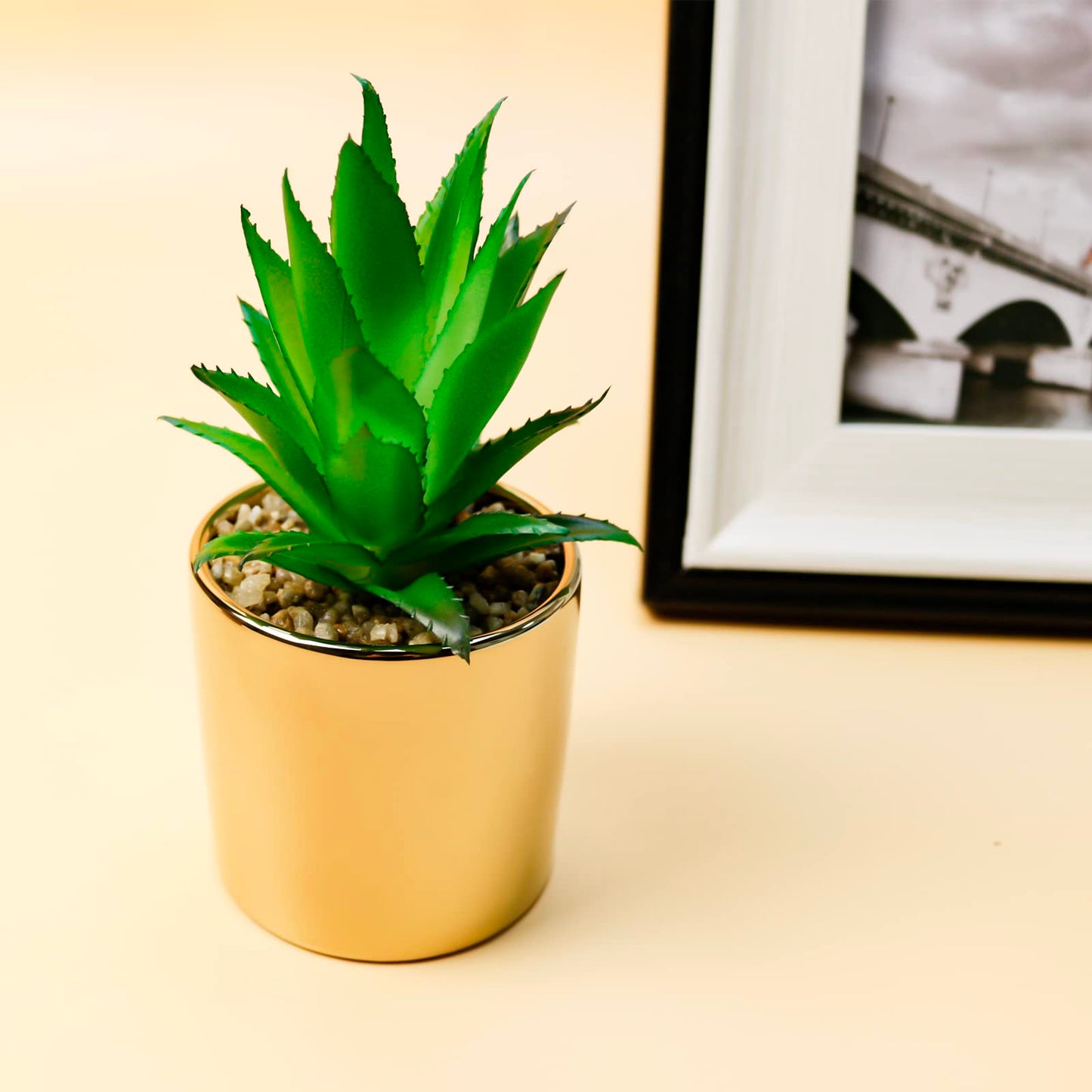 SasaAccueil Faux Succulent Artificial Plants 7'' & 5'' in Pots Home Decoration Set of 2 Gold Pots