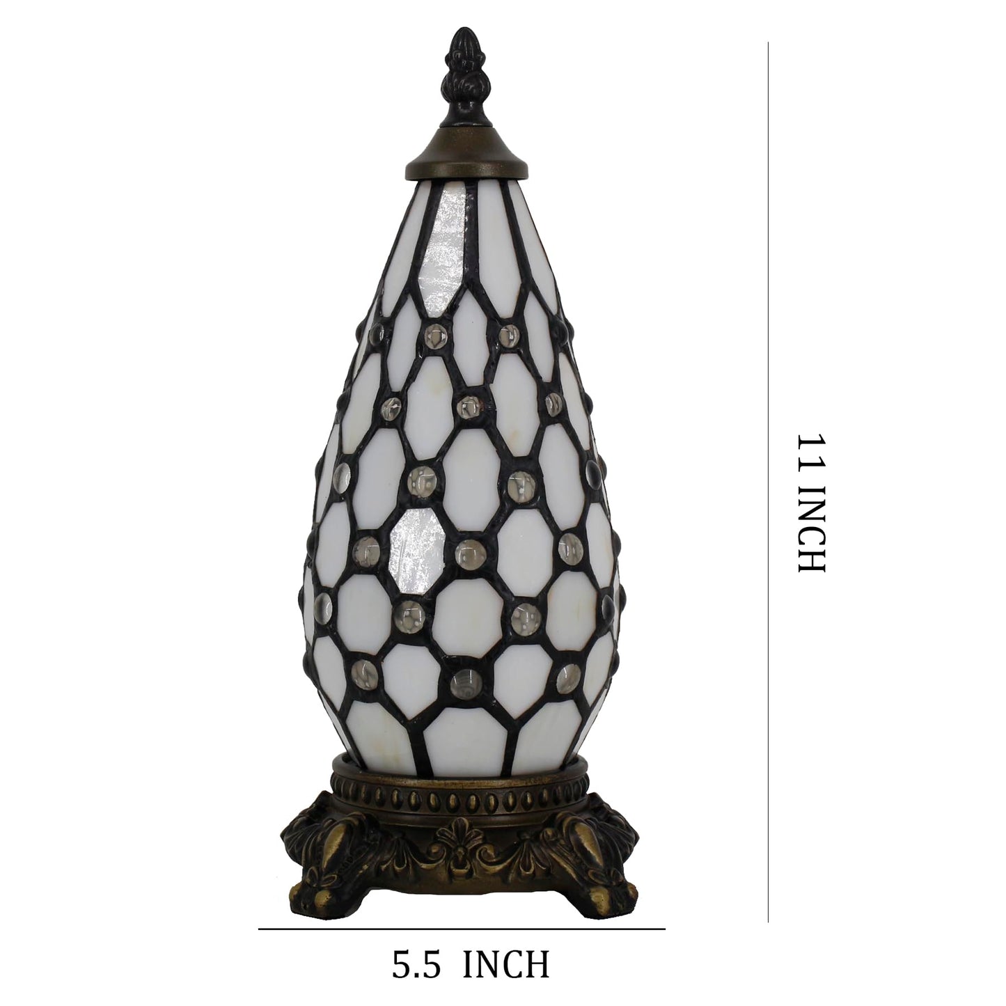 TCODTPOL Small Tiffany Stained Glass Table Lamp 5.5X11 Inch (White Yellow)