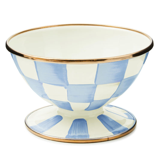 MACKENZIE-CHILDS Enamel Ice Cream Bowl, Serving Bowl for Entertaining, 2-Cup Capacity, Light-Blue-and-White Sky Check