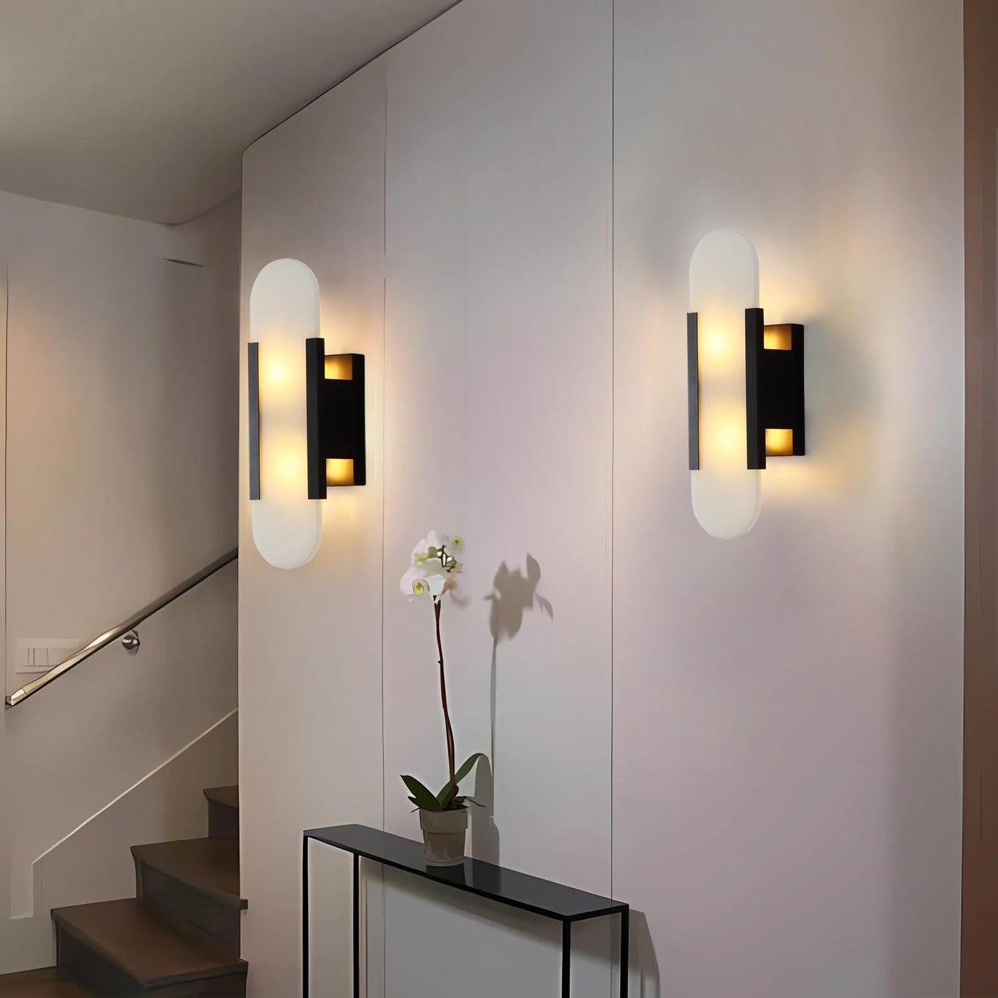 Fanyank 13.8in Alabaster Wall Sconces Set of Two, Natural Marble Wall Lighting，Alabaster Wall Lamp for Bedroom Stairs, Living Room, Vanity, Hallway Bedside(Bulb Included)