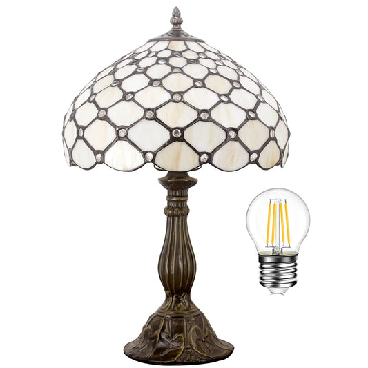 WERFACTORY Tiffany Lamp Cream Amber Stained Glass Bead Table Lamp 18 Inch