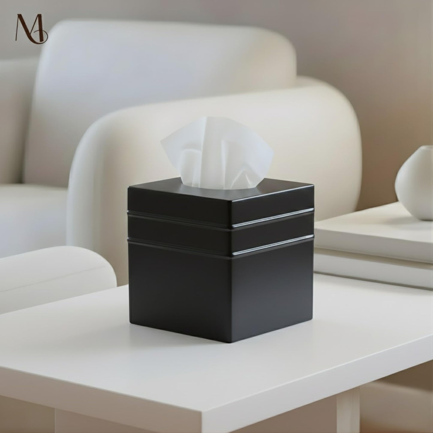 Monarch Abode Tissue Box Cover Square – Handcrafted Border Embossed Black Metal Tissue Holder Box for Bathroom Accessory, Aesthetic Decorative Facial Napkin Cube for Modern Home Decor