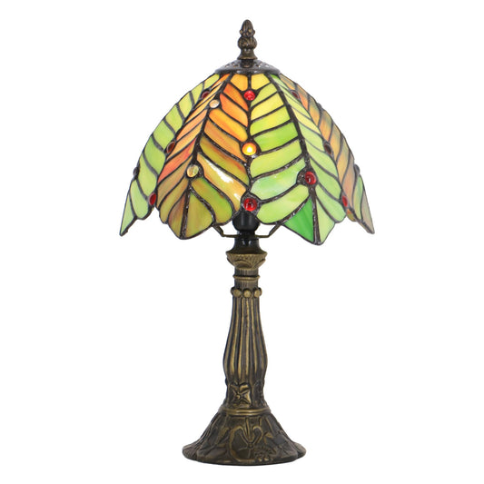 LXHCYOU Small Tiffany Lamp Mini Accent Table Lamp Stained Glass Desk Memory Lamp Sympathy 8X14.5 Inch (Brown Green Leaf)