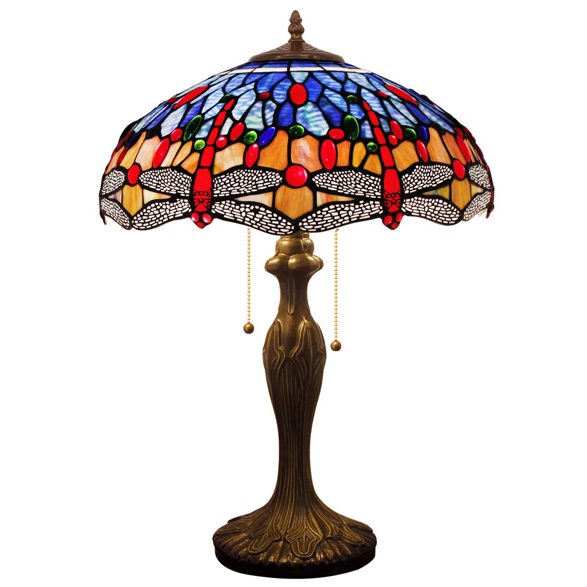 WERFACTORY Tiffany Table Lamp Stained Glass Dragonfly Style Bedside Lamp