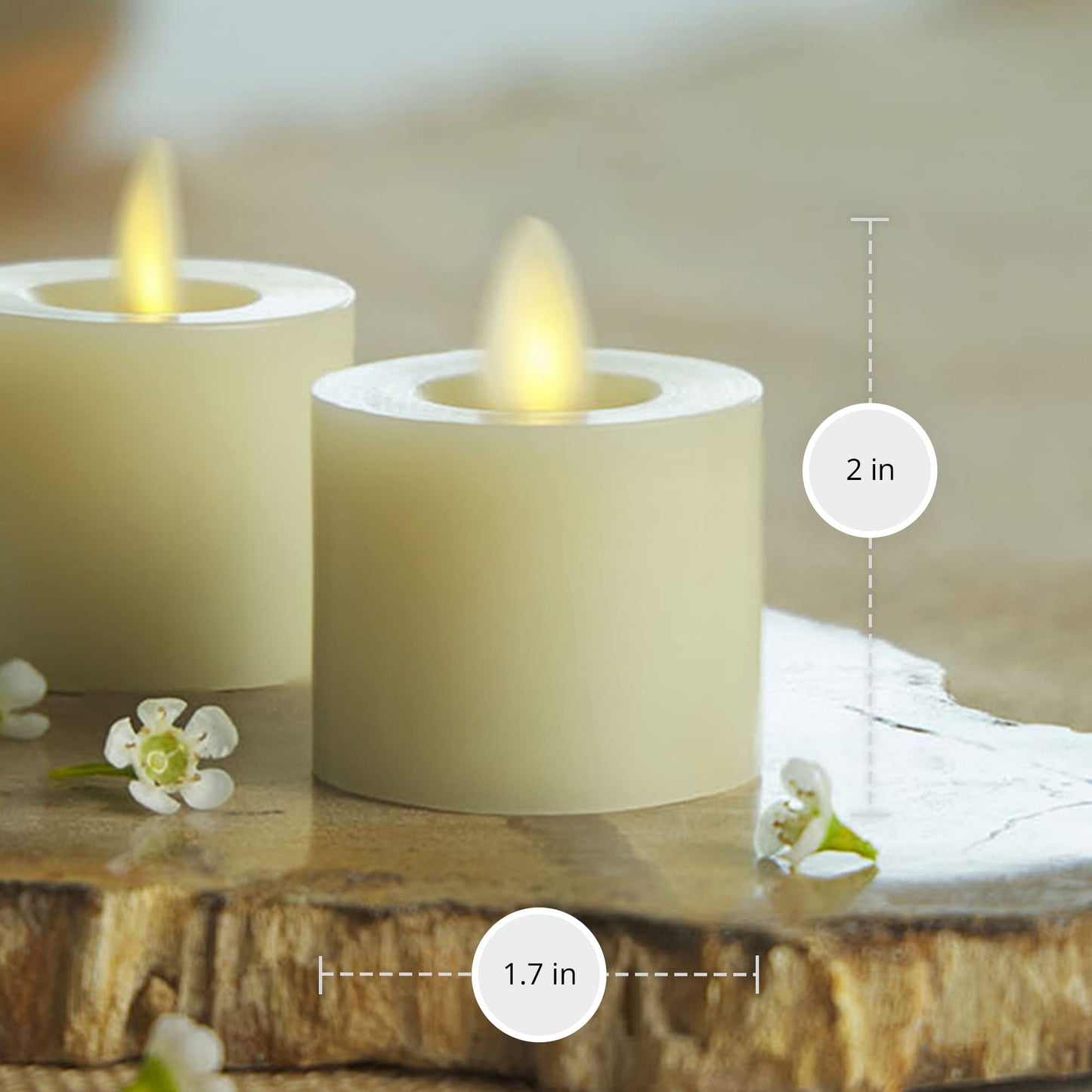Luminara Moving Flame LED Flameless Real Wax Tealights (1.7" x 2.2") Unscented Real Wax Remote Ready Battery Operated LED Flameless Tea Light - Ivory (2-Pack)