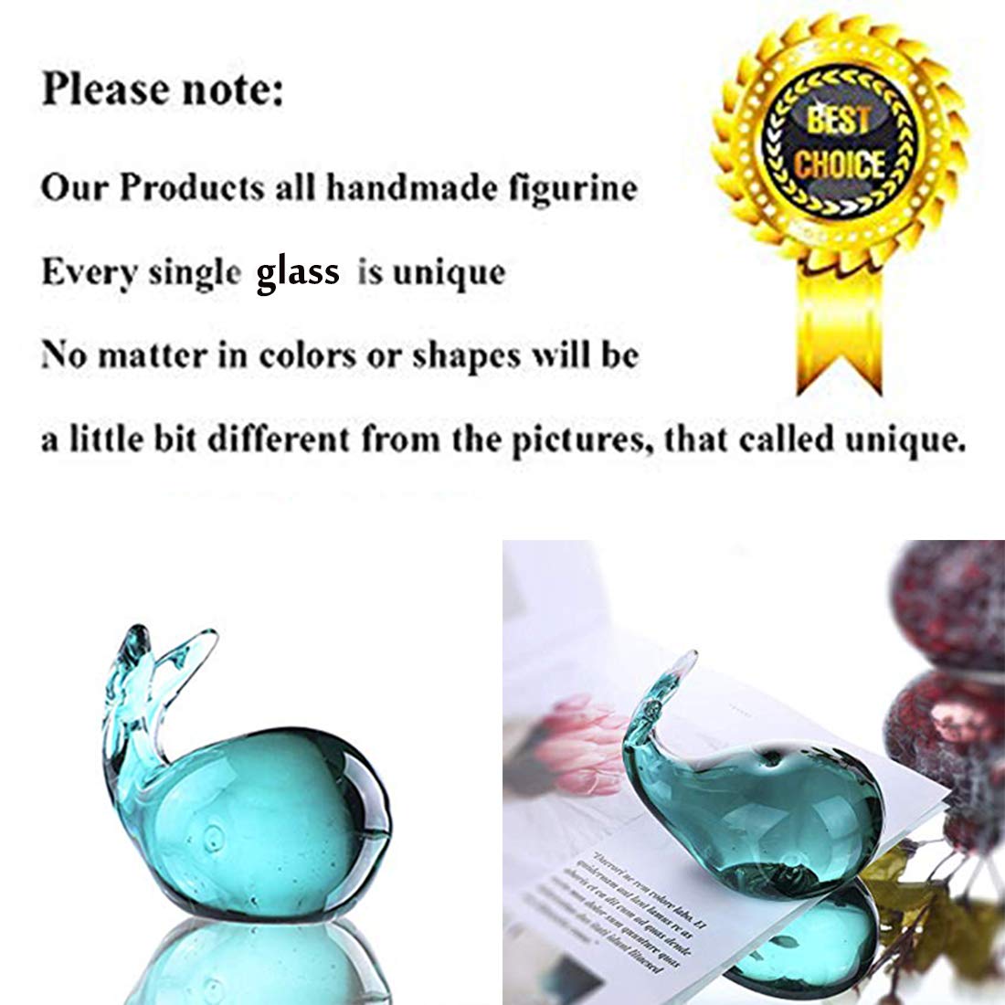 HDCRYSTALGIFTS Blown Glass Whale Figurine Collectibles 3.5'' Handmade Glass Sea Animal Paperweight Aquarium Decor Gift for Mom Women Ocean Lovers