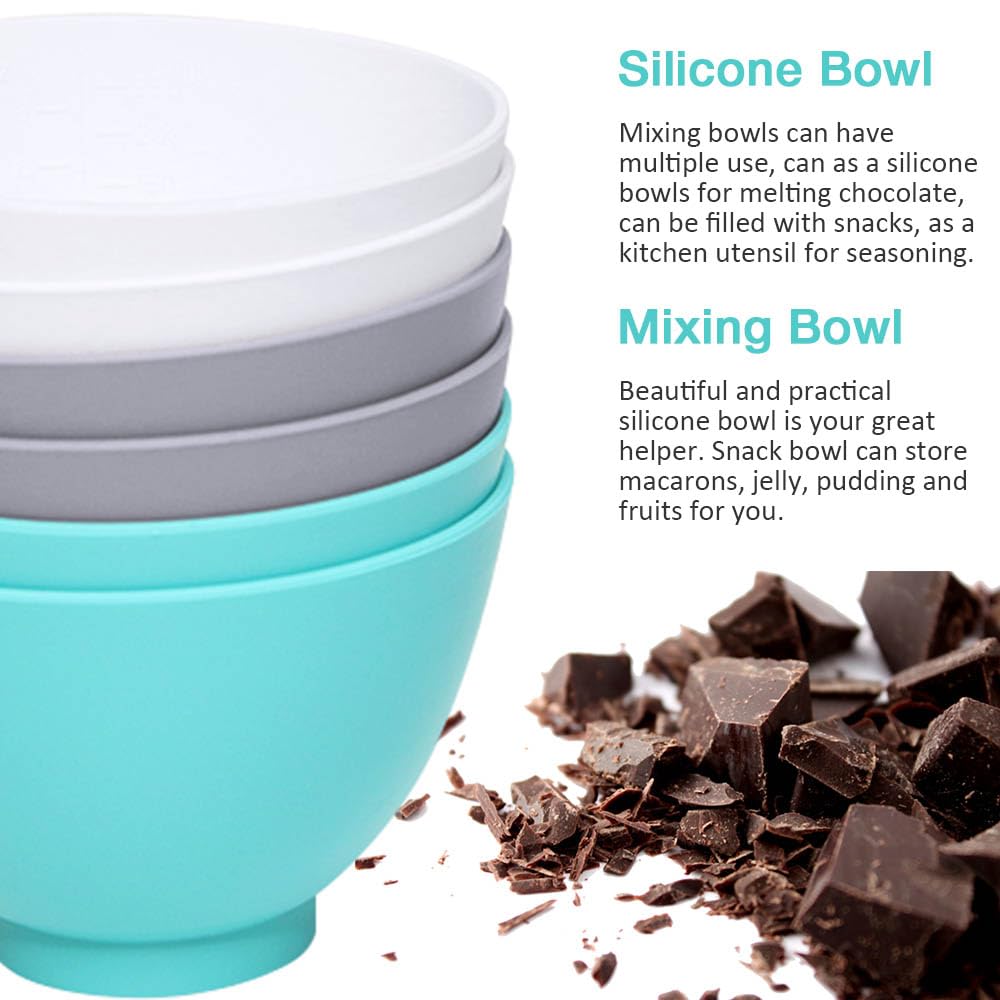 Silicone Mixing Bowl for Melting Chocolate, 6PCS (Green, Grey, White)