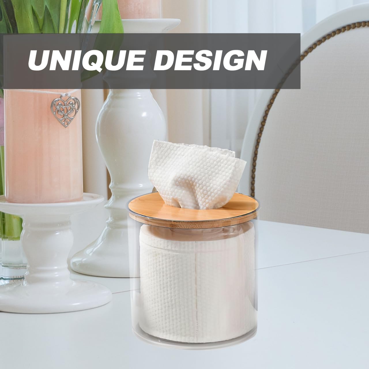 Alipis Round Transparent Tissue Container with Lid Compact Tabletop Napkin Holder Roll Paper Dispenser for Home Bathroom Kitchen Easy to Clean